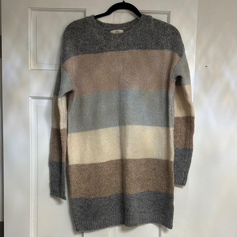 Entro Striped Midi Dress - Gray, Cream, Tan, Brown